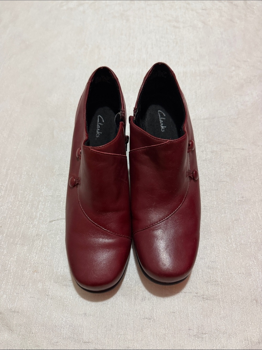 Clarks Women's Burgundy Leather Ankle Booties